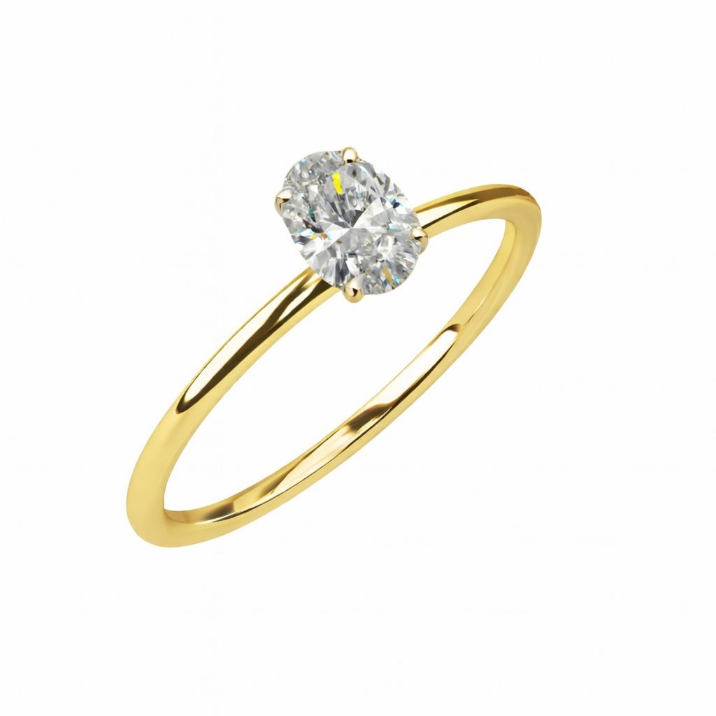 Lab-grown geelgouden ovaal solitair ring 1-0.40crt